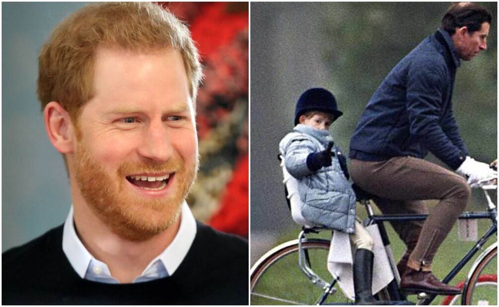 El príncipe Harry cuando era niño y su papá le daba paseos en bicicleta / AFP y Getty Images