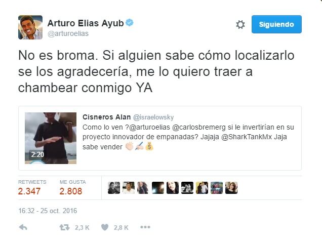 Arturo Elías Ayub busca a vendedor de empanadas para contratarlo