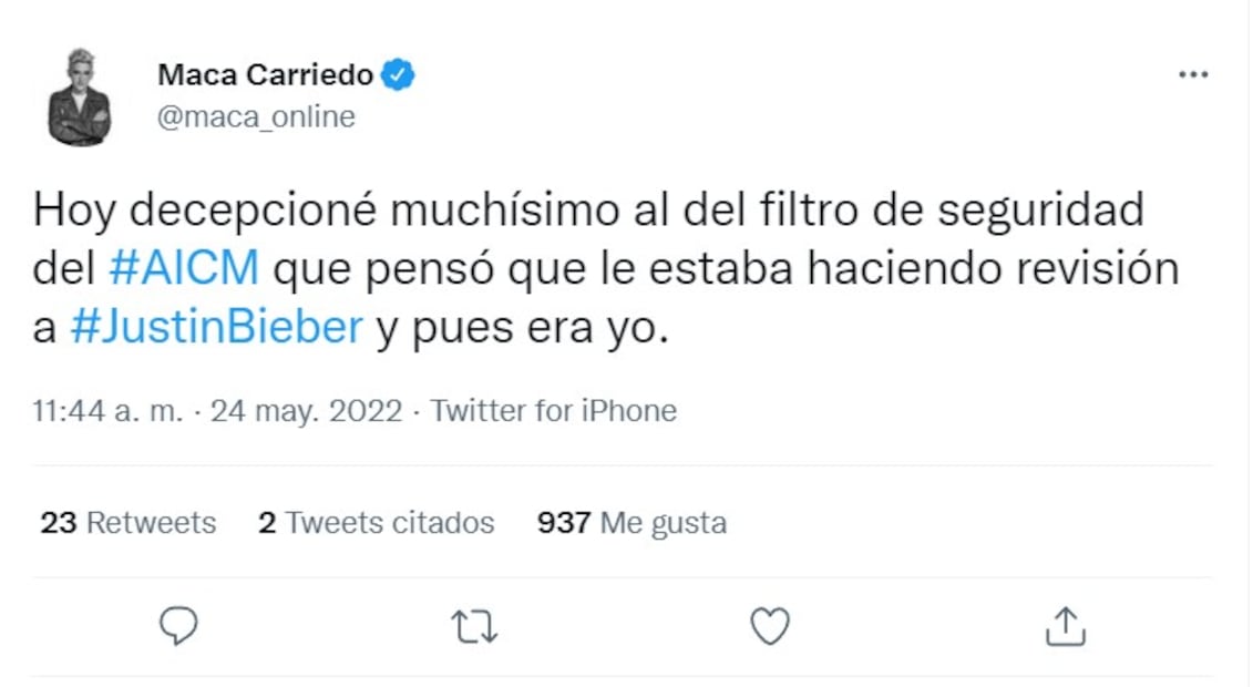 Confunden a Maca Carriedo con Justin Bieber en el aeropuerto de la Cdmx 
