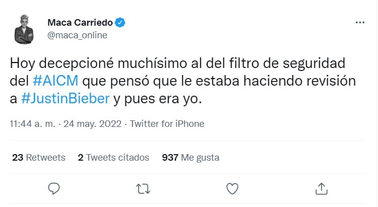 Confunden a Maca Carriedo con Justin Bieber en el aeropuerto de la Cdmx 