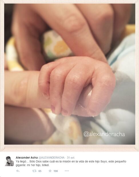 Nació el primer hijo de Alexander Acha y María Rojo de la Vega 