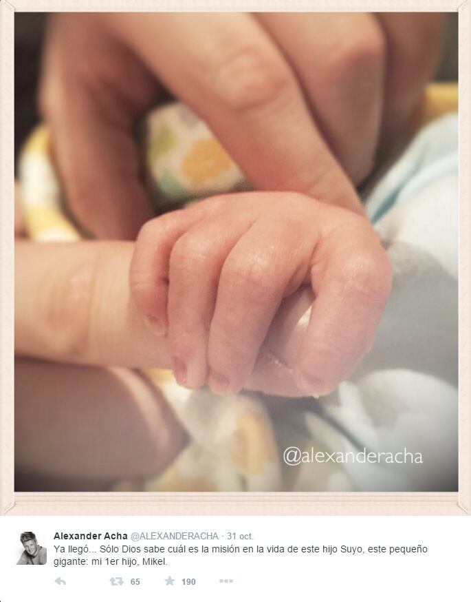 Nació el primer hijo de Alexander Acha y María Rojo de la Vega 
