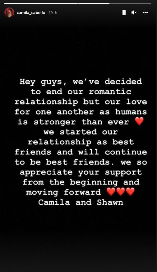 Camila Cabello y Shawn Mendes anuncian su rompimiento