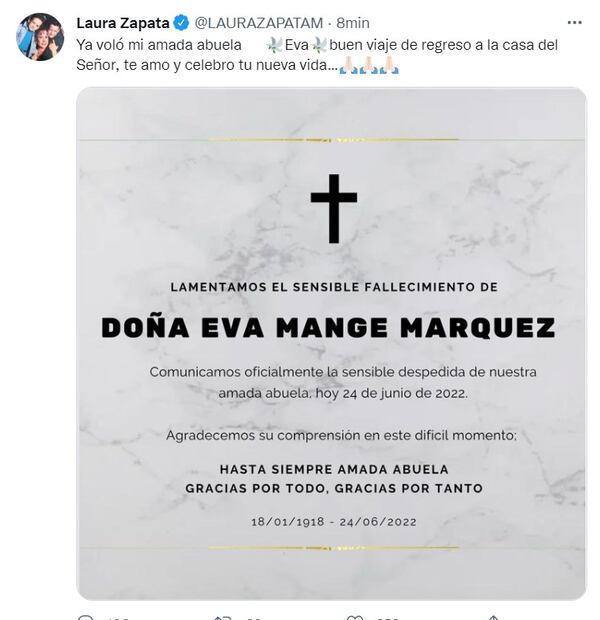 Muere doña Eva Mange, abuelita de Thalía y Laura Zapata