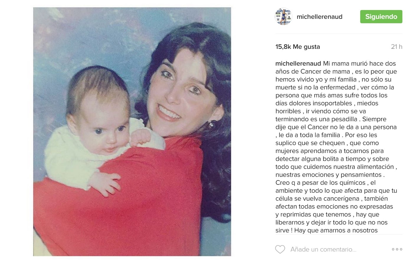 Michelle Renaud recuerda a su mamá con emotivo mensaje