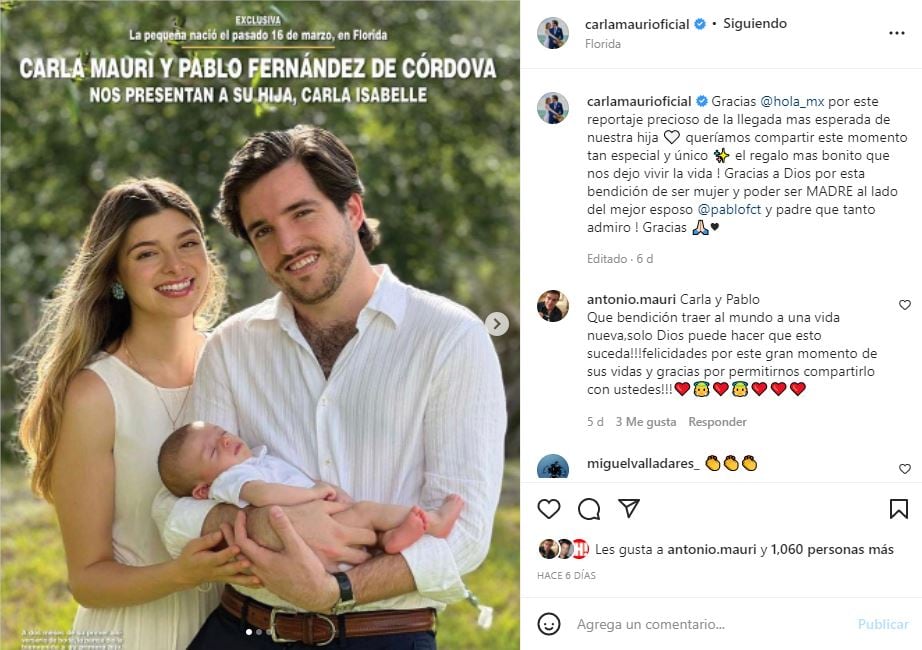 Toño Mauri habla de la llegada de su primera nieta Carla Isabelle