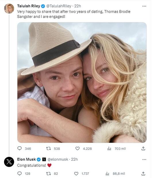 Elon Musk felicita a su exesposa por su nueva boda / Twitter