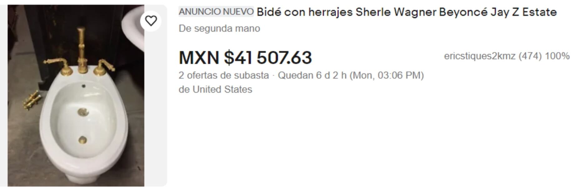 El bidé que usaron Beyoncé y Jaz Z está a la venta / Captura de pantalla