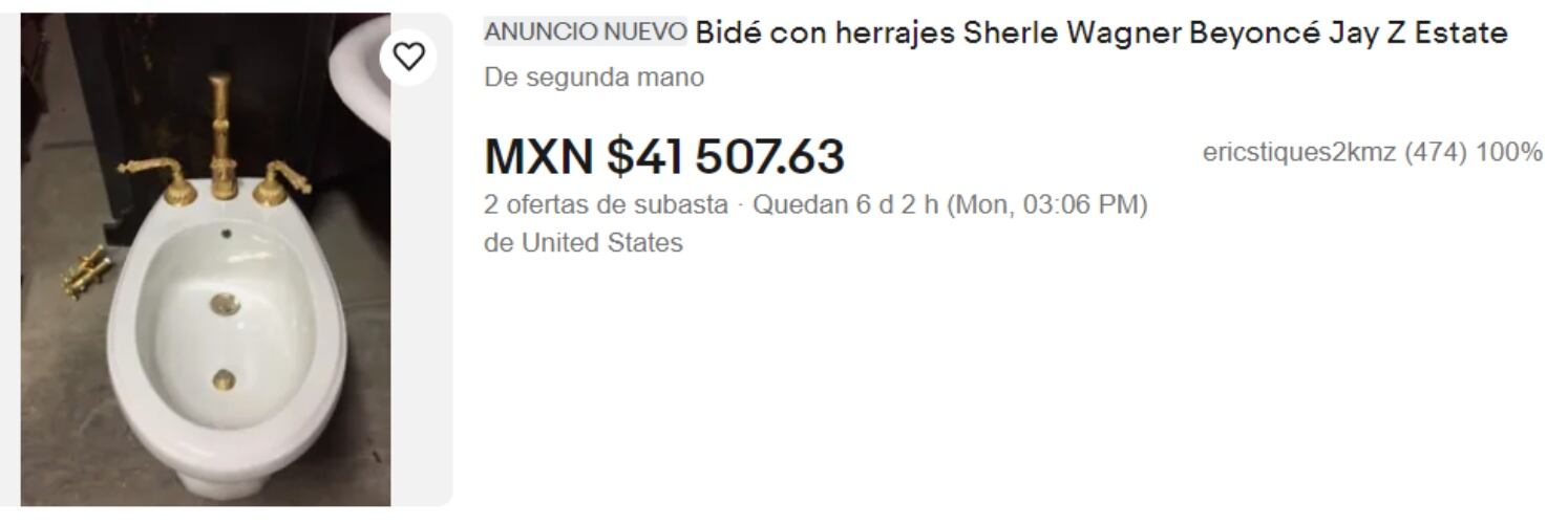 El bidé que usaron Beyoncé y Jaz Z está a la venta / Captura de pantalla