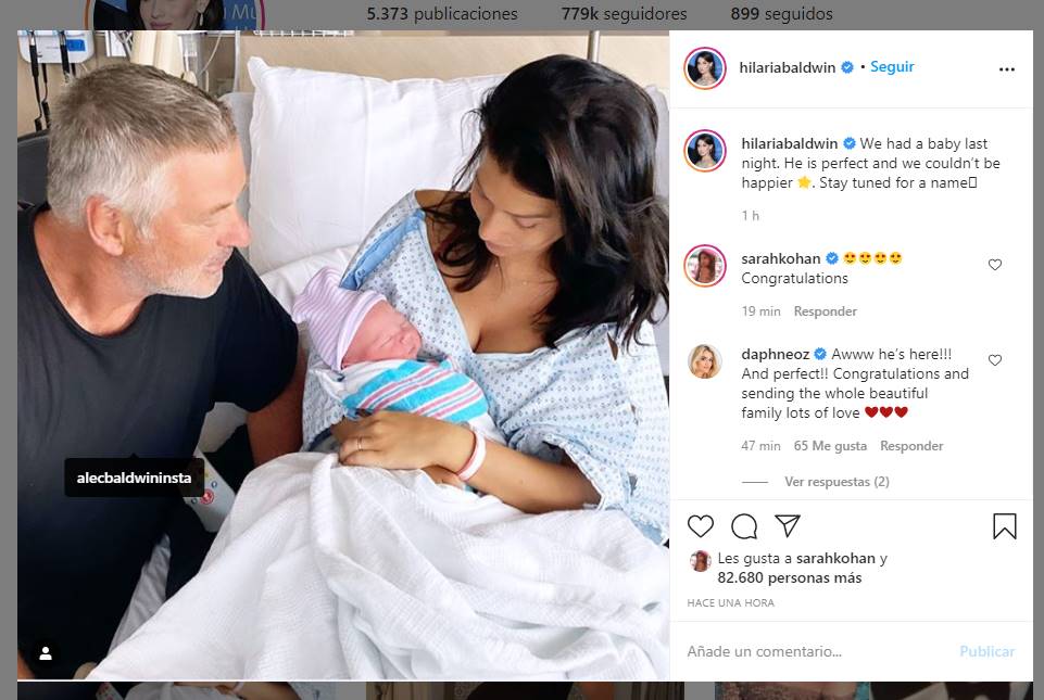 Hilaria y Alec Baldwin dan la bienvenida a su sexto hijo 