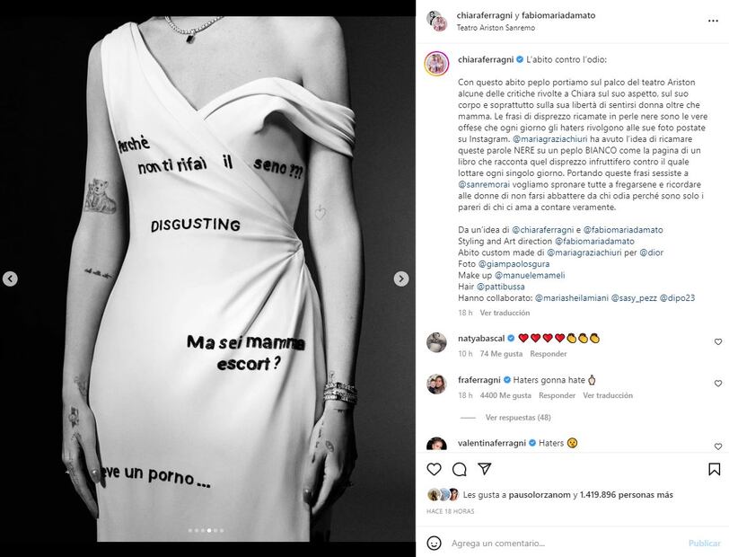 Chiara Ferragni lanza feroz mensaje contra el patriarcado y las críticas al cuerpo femenino