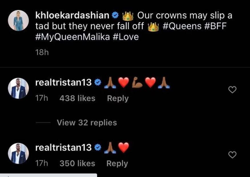Tristan Thompson deja un coqueto mensaje en foto de Khloé Kardashian 