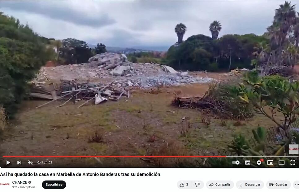 Los escombros de la casa de Antonio Banderas / Foto: Captura de pantalla - YouTube