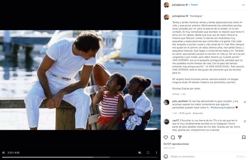 Julio Iglesias explota por las "mentiras" que se han dicho sobre su vida