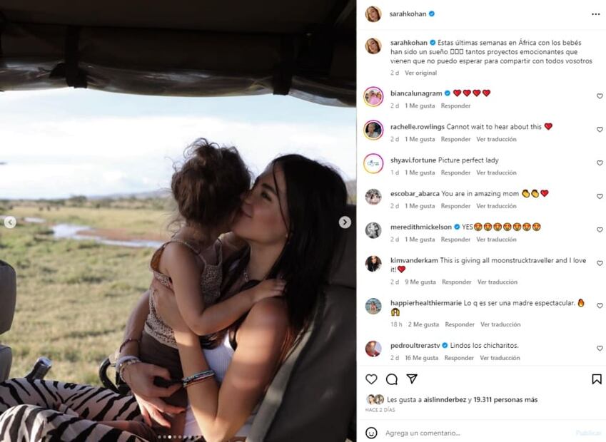 Sarah Kohan y sus hijos en África / Instagram: @sarahkohan