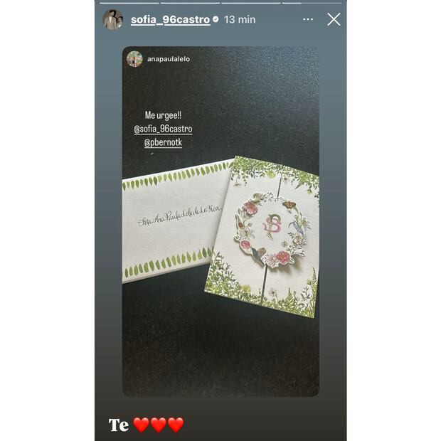 Las invitaciones para la boda religiosa de Sofía Castro / Foto: Instagram