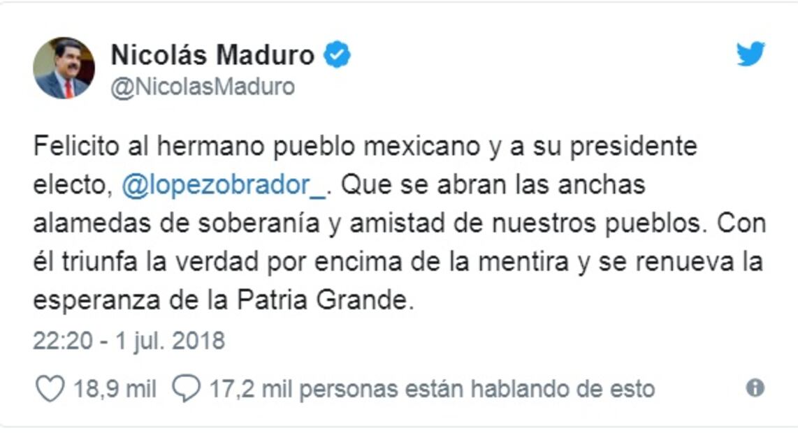 ¿Qué presidentes del mundo felicitaron a AMLO por su victoria?