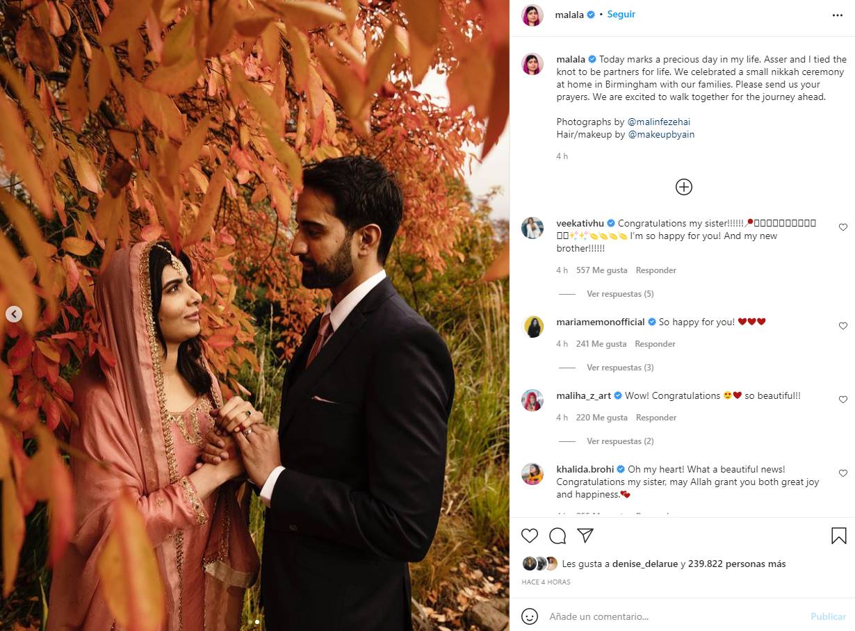 Malala Yousafzai se casa con Asser Malik en una íntima ceremonia
