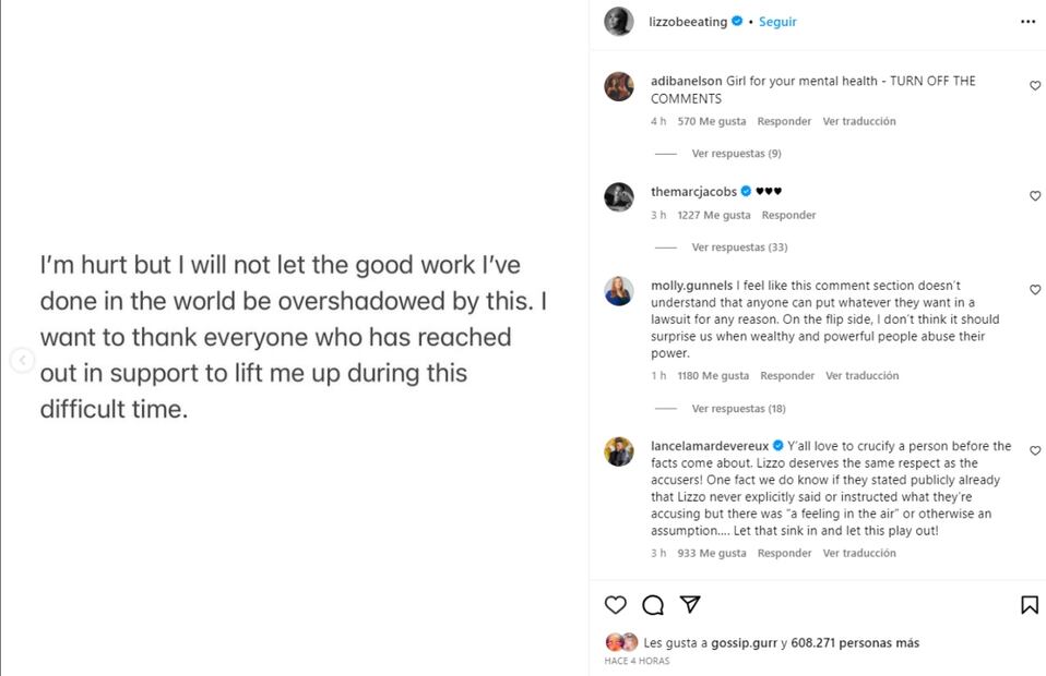El comunicado de Lizzo / Instagram: @lizzobeeating