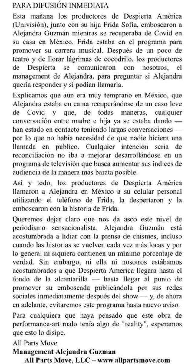 Tras reconciliación, Alejandra Guzmán y Frida Sofía se vuelven a pelear