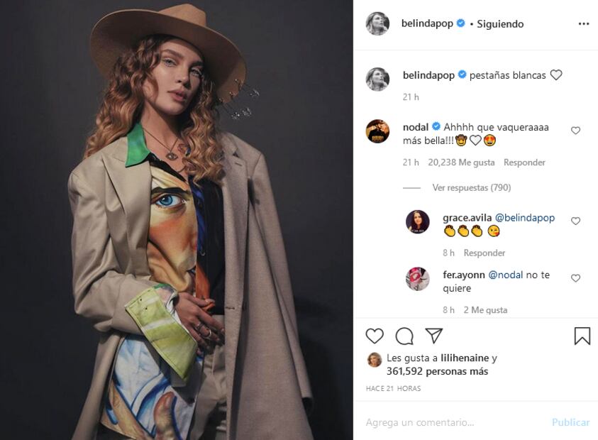 El mensaje de Belinda a Nodal: "tú eres mi vaquero" 