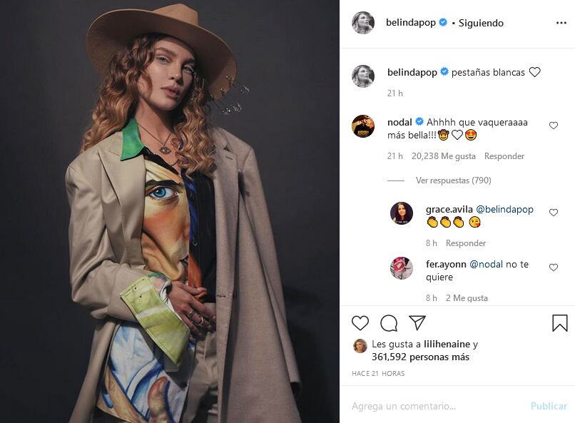 El mensaje de Belinda a Nodal: "tú eres mi vaquero" 