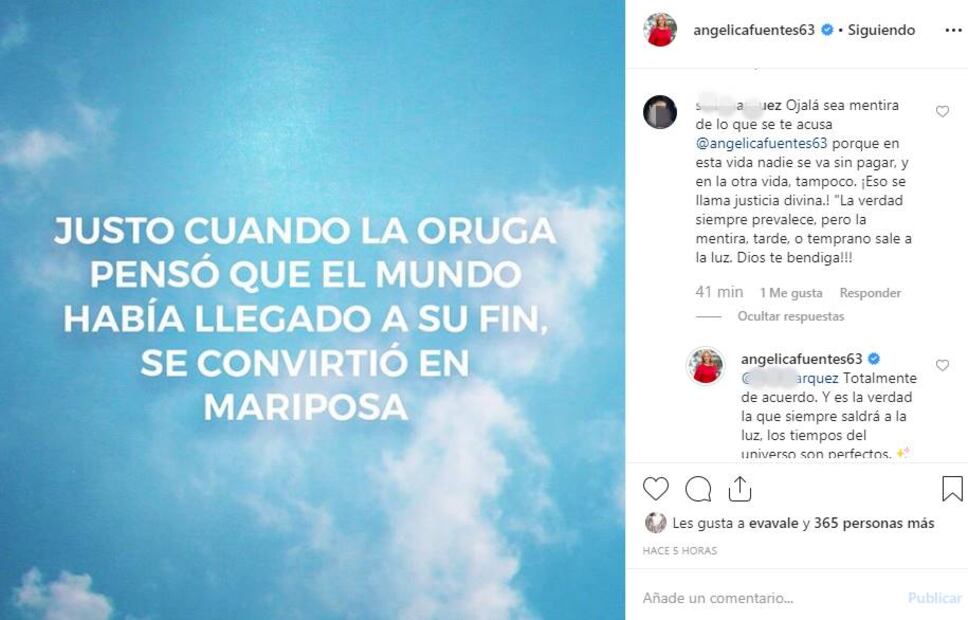Angélica Fuentes dice que su conciencia está en paz y que la verdad "siempre sale a la luz"