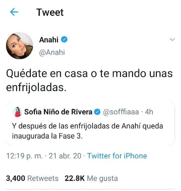 Sofía Niño de Rivera se mofa de las enfrijoladas de Anahí y la actriz responde
