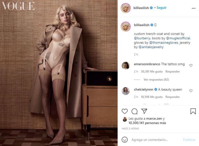 Billie Eilish y su sorpresivo cambio: posa en sexy corsé para Vogue