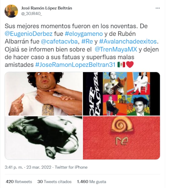 José Ramón López Beltrán responde a Eugenio Derbez y Rubén Albarrán: "sus mejores momentos fueron en los noventas"