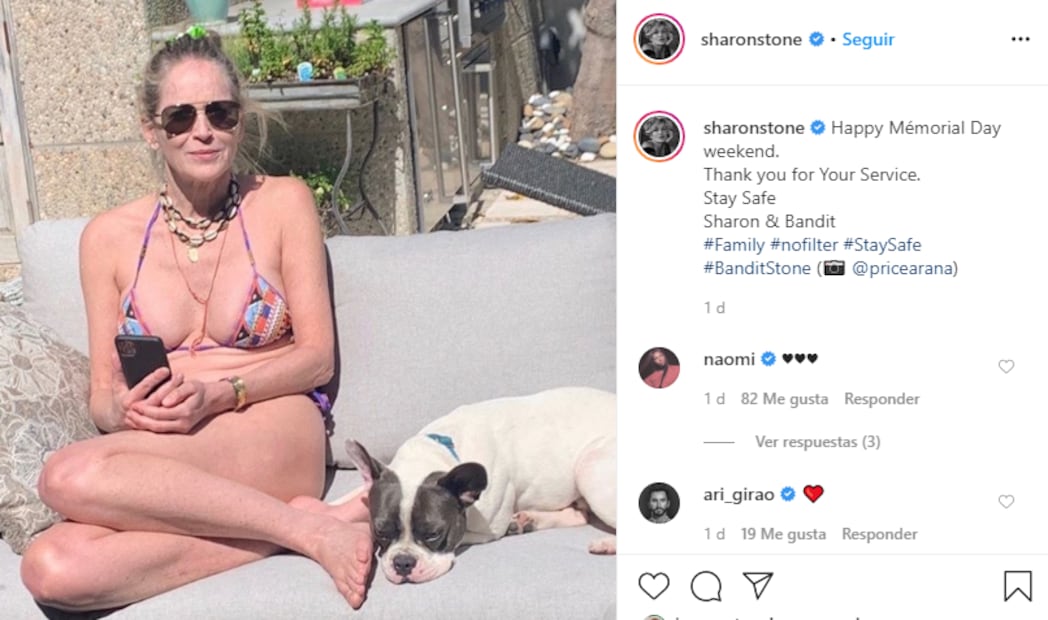 Sharon Stone comparte foto en bikini en Memorial Day