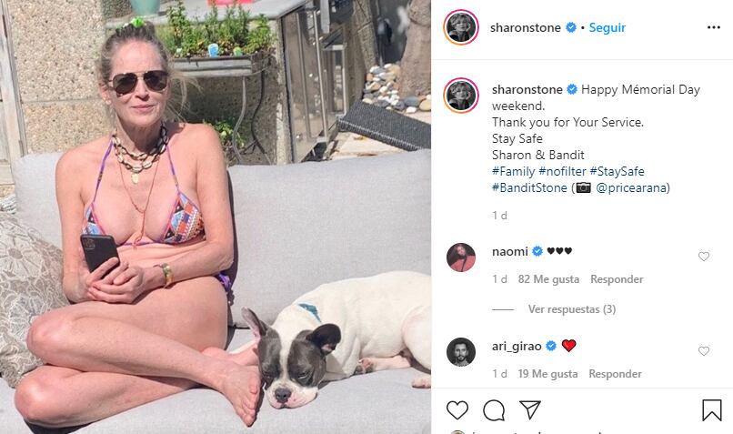 Sharon Stone comparte foto en bikini en Memorial Day
