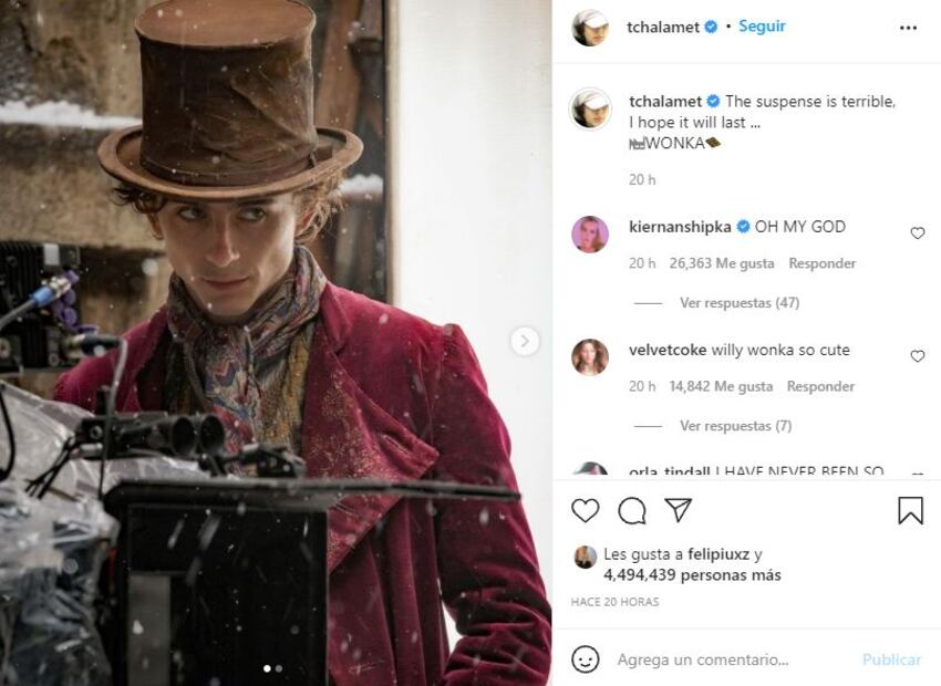 Timothée Chalamet revela cómo luce caracterizado de Willy Wonka