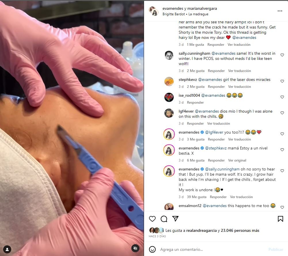 Eva Mendes se rasura la cara / Instagram