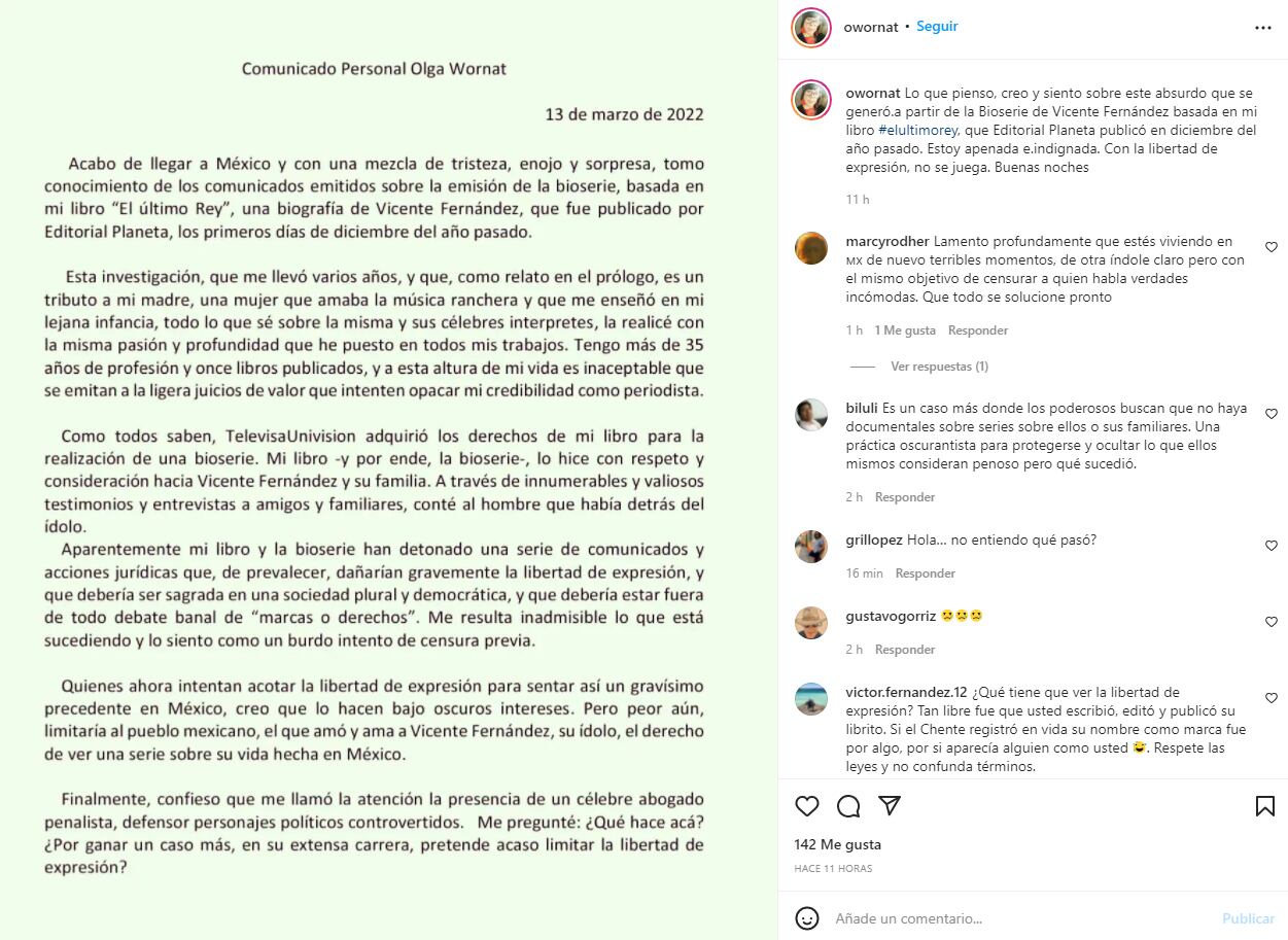 Olga Wornat enfrenta la riña entre Televisa y la familia de Vicente Fernández: "Con la libertad de expresión no se juega"