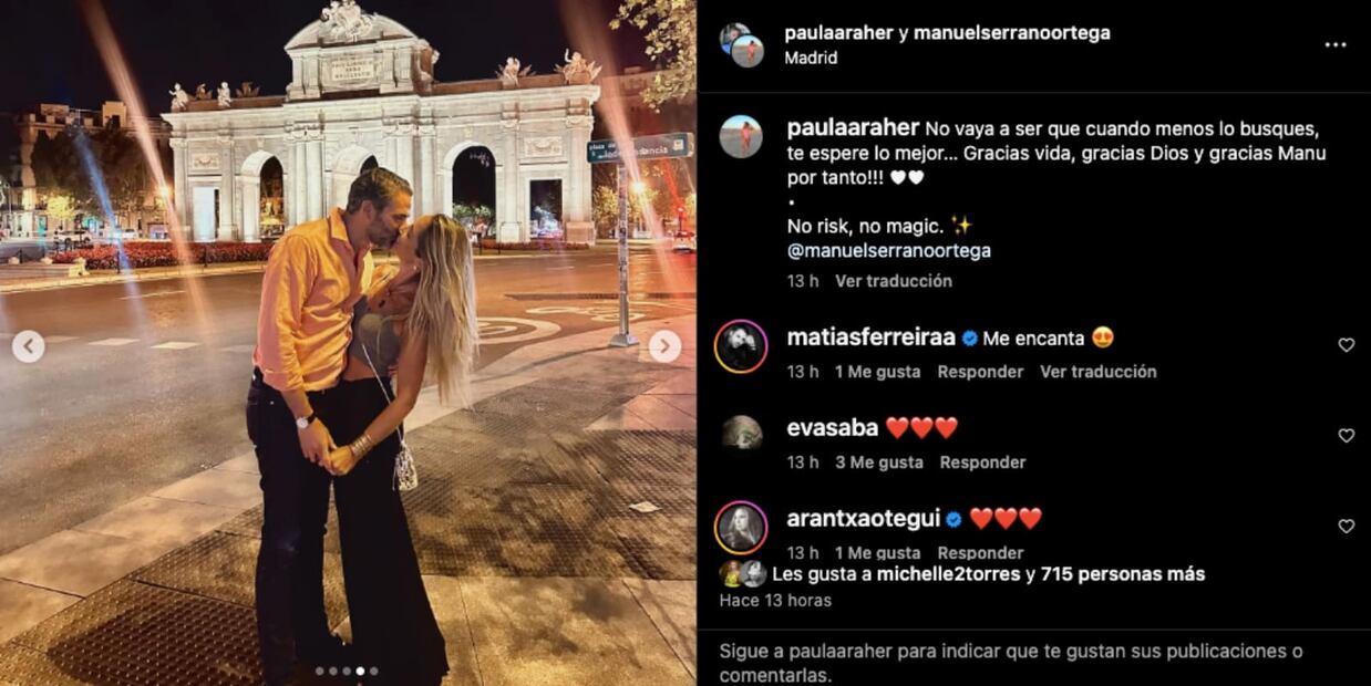 Paula Arango y Manuel Serrano Ortega presumen su amor en España / Foto: Instagram