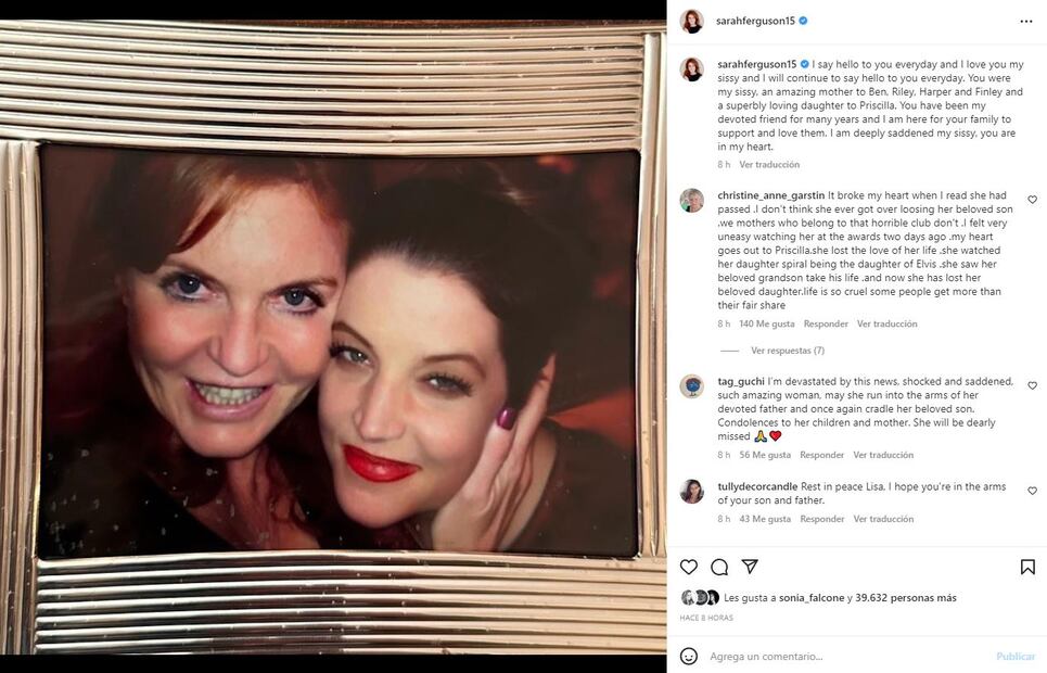 Sarah Ferguson publicó una entrañable foto en memoria de su amiga Lisa Marie / Instagram