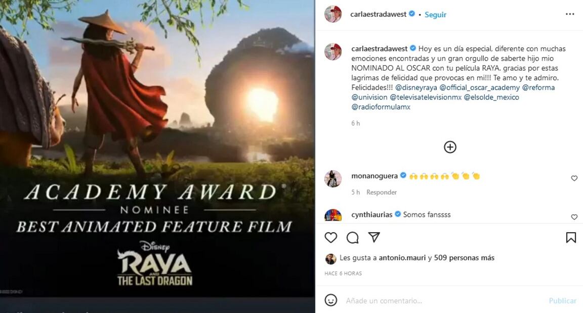 Carlos López, hijo de Carla Estrada, está nominado a los Oscar