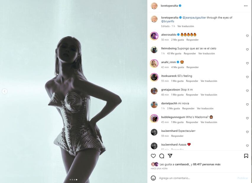 Loreto Peralta modelando para Jean Paul Gaultier / Instagram: @loretoperalta