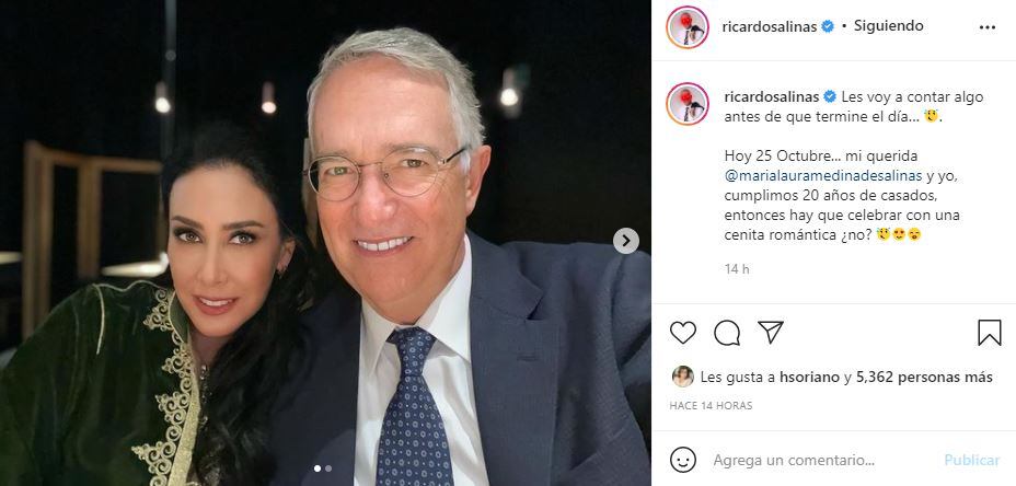 Ricardo Salinas Pliego y María Laura cumplen 20 años de casados