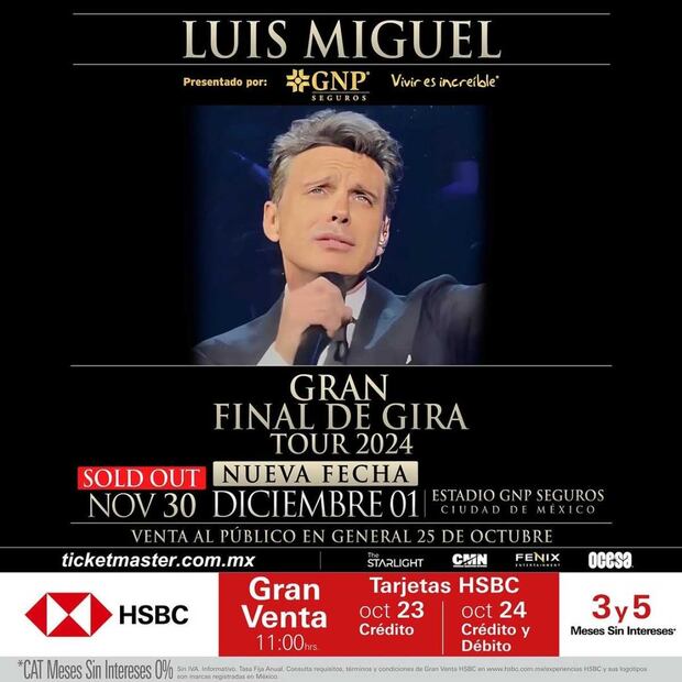 Luis Miguel confirmó una segunda fecha en el Estadio GNP / Foto: X