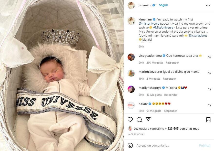 Bebé de Ximena Navarrete vive su primer Miss Universo con todo y corona