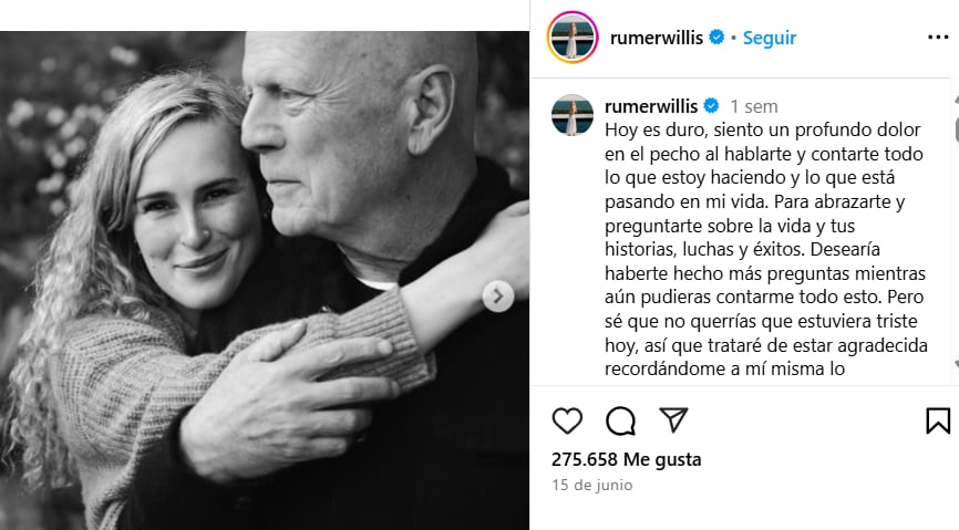 Carta de Rumer Willis a su papá / Foto: Instagram