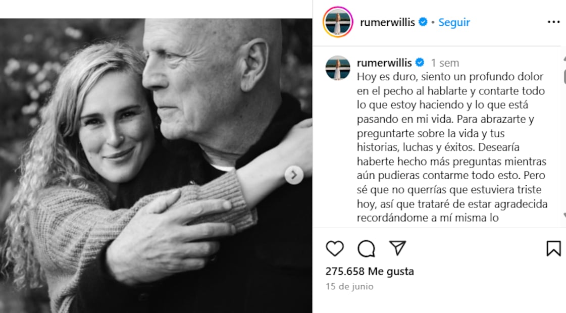 Carta de Rumer Willis a su papá / Foto: Instagram