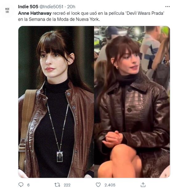 Anne Hathaway luce idéntica a cuando protagonizó "El diablo viste a la moda"