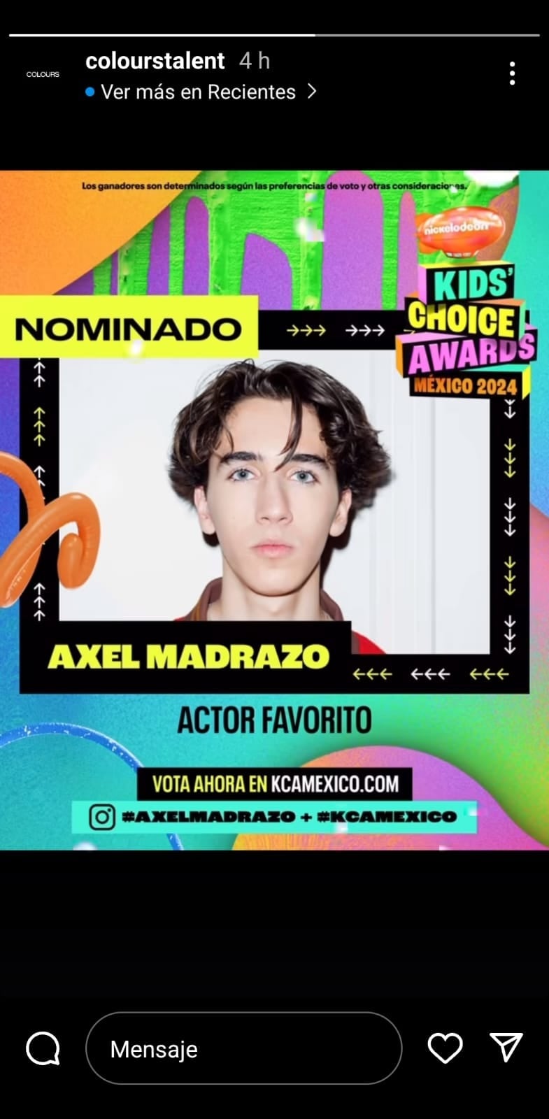 Axel Madrazo nominado en a los Kids Choice Awards / Foto: Instagram