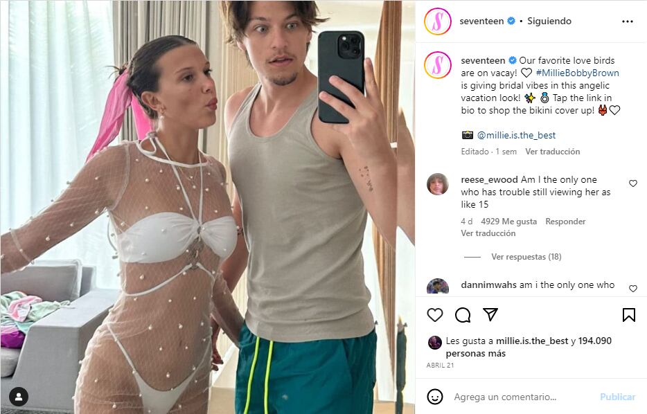 Millie Bobby Brown supersexy con vestido de novia de red y bañador