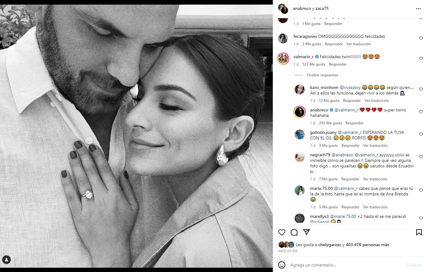 La foto que anunció el compromiso de Ana Brenda y Zacarías / Instagram