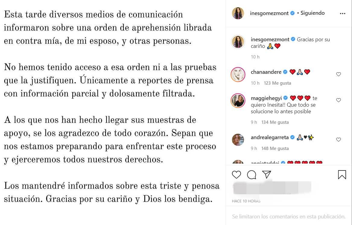 Inés Gómez Mont responde a acusaciones. "Gracias por su cariño. Dios los bendiga"