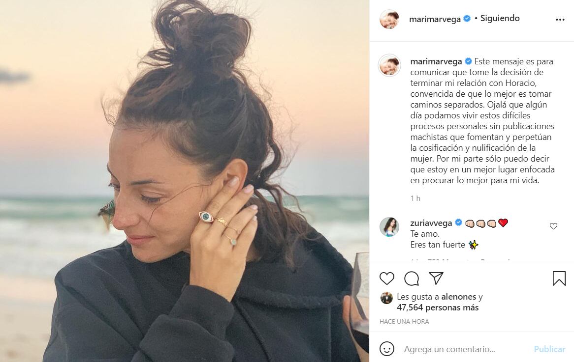 Marimar Vega confirma ruptura con Horacio Pancheri  